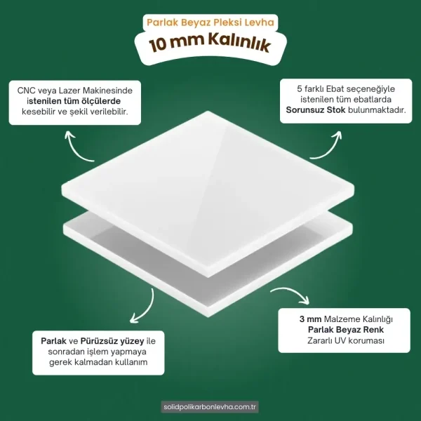 10 mm Kalınlıktaki Beyaz Pleksi Akrilik Levha