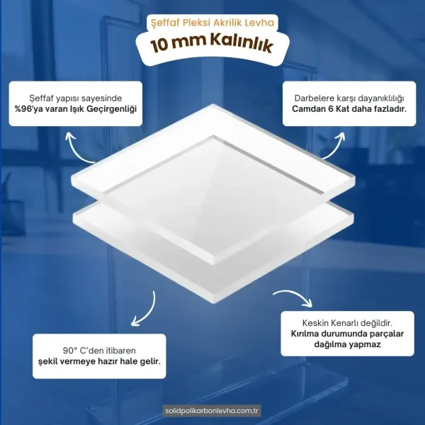 10 mm kalınlığında Şeffaf Renk Pleksi Akrilik Levha