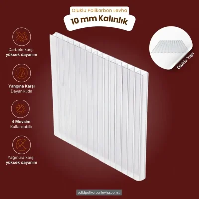 10 mm kalınlıktaki Şeffaf Oluklu Polikarbon Levha