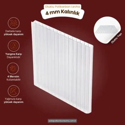 4 mm kalınlıktaki Şeffaf Oluklu Polikarbon Levha
