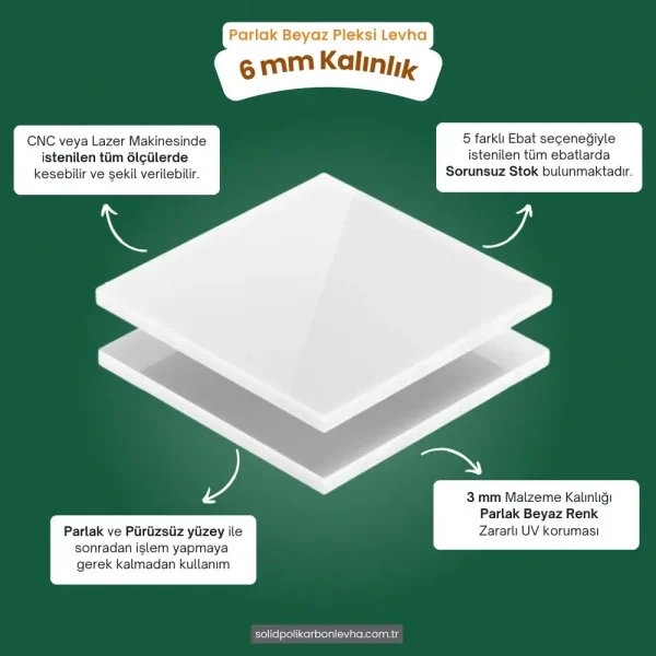 6 mm Kalınlıktaki Beyaz Pleksi Akrilik Levha