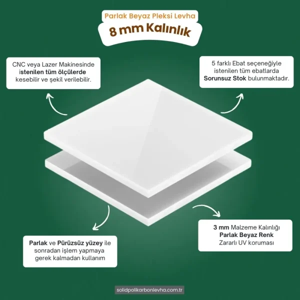 8 mm Kalınlıktaki Beyaz Pleksi Akrilik Levha
