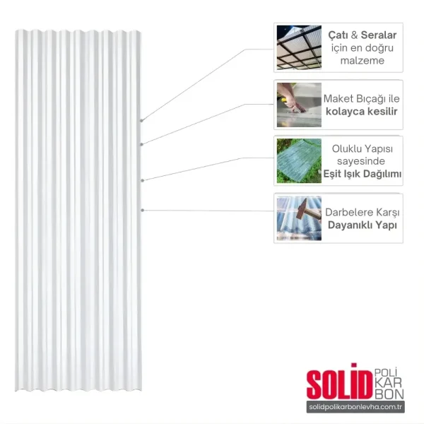 Oluklu Polikarbon oluklu yapısını gösteren fotoğraf ve ürün özellikleri